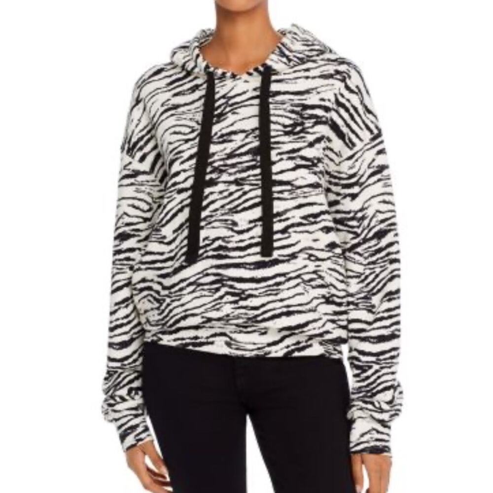Pam & Gela Tiger Print Hoodie Sweatshirt Black White Oversized Womens Size Small